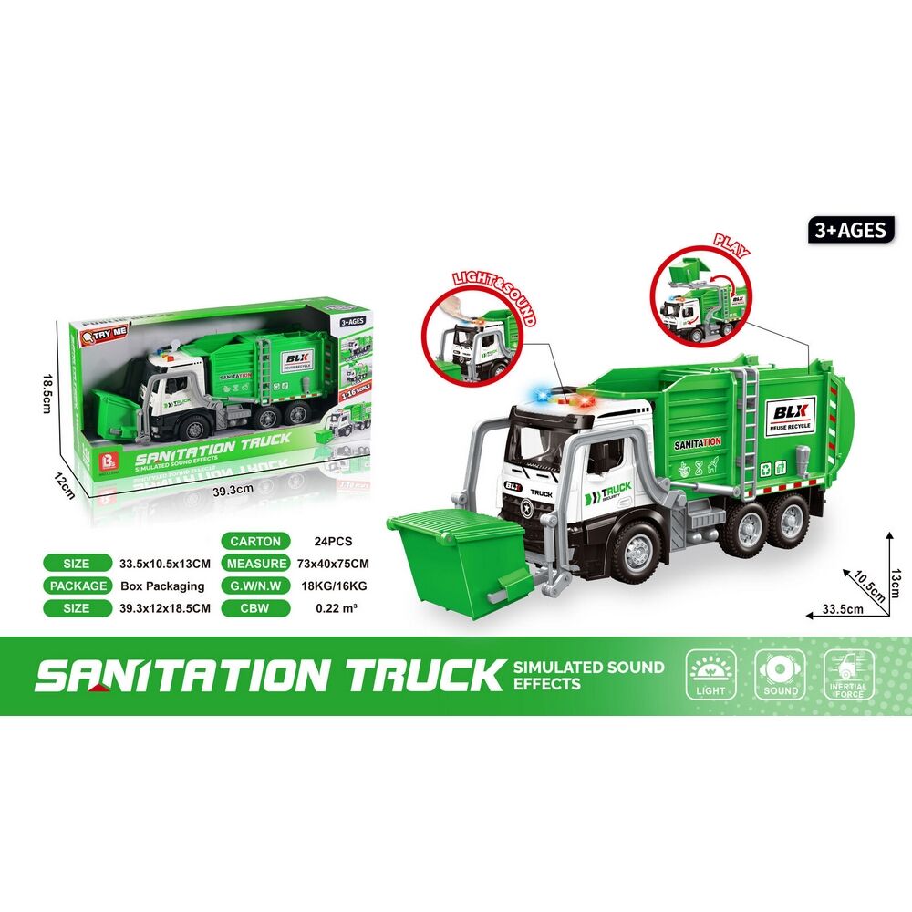 Skip Bin Garbage Truck 34cm with Lights & Sound