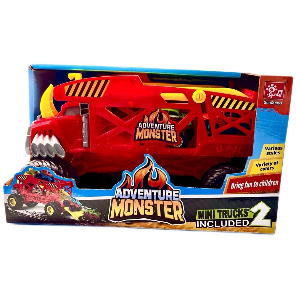 Adventure Monster Car Carrier Included 2 Mini Trucks Assortment Blue / Red ( Random Selected)