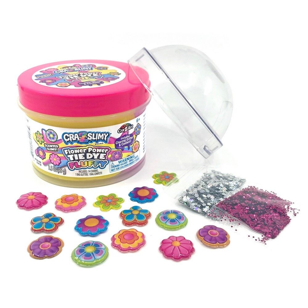 CRA-Z-SLIMY FUN DOME TOPPER JARS PDQ ASST - FLOWER POWER TIE DYE FLUFFY