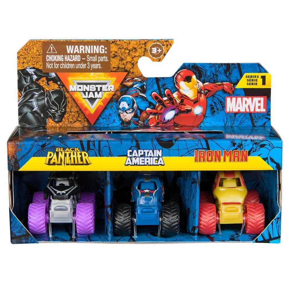 Monster Jam 1:87 Marvel 3 Pack - Black Panther Captain America Iron Man