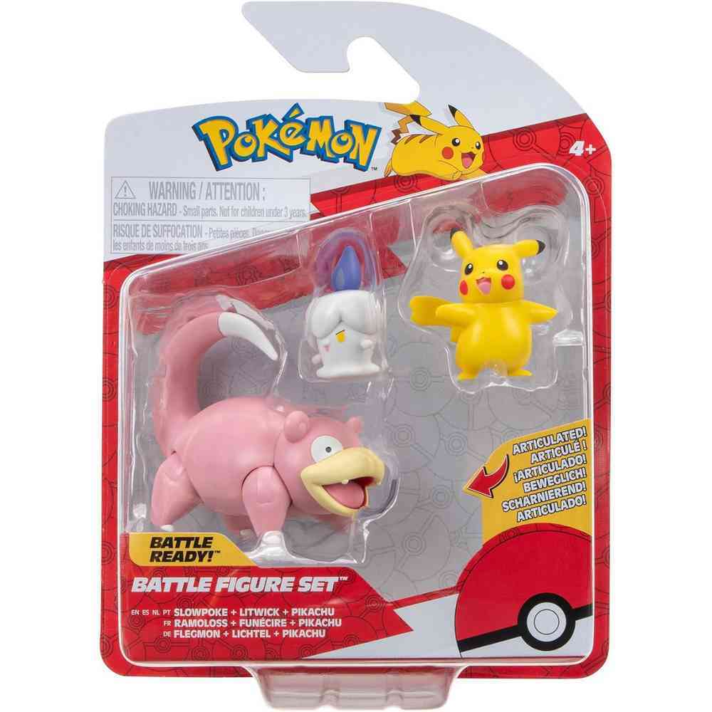 Pokemon Battle Figure Set 3 Pack - Slowpoke + Litwick + Pikachu