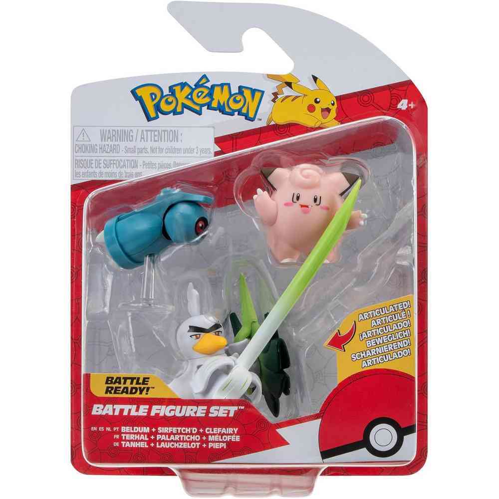 Pokemon Battle Figure Set 3 Pack - Beldum + Sirfetchd + Clefairy