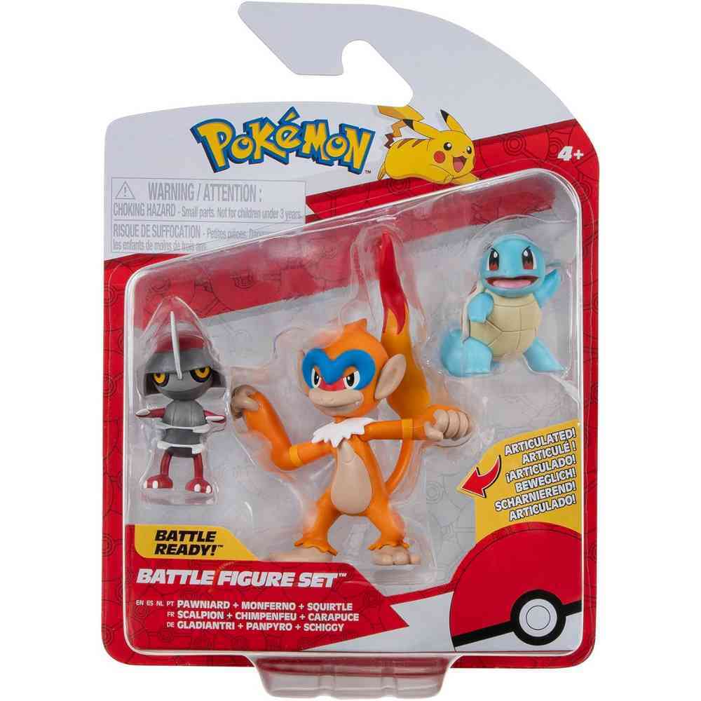 Pokemon Battle Figure Set 3 Pack - Pawniard + Monferno + Squirtle