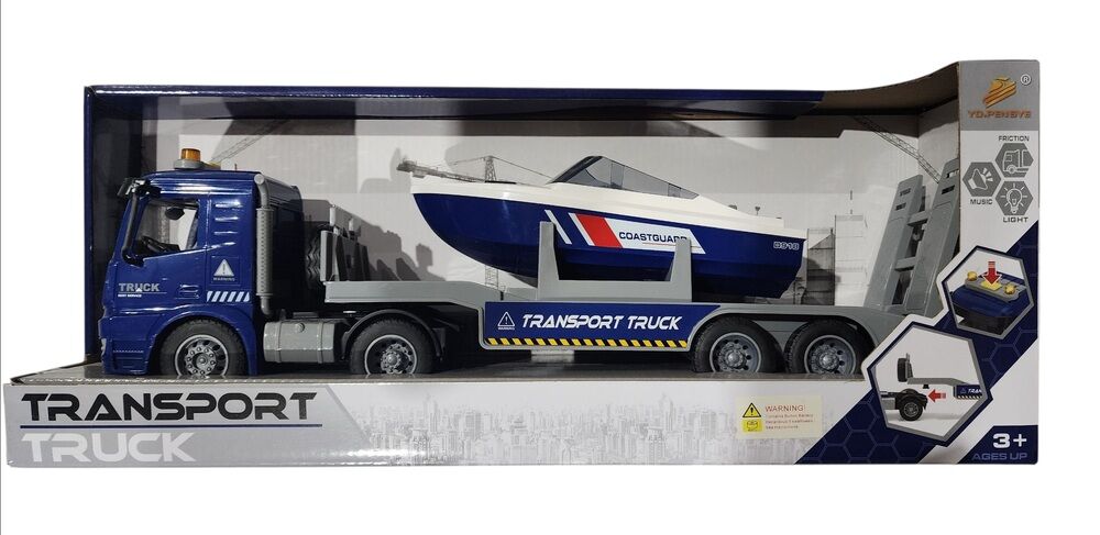 Transporter with Boat 42cm with Light & Sound - Blue Coast Guard