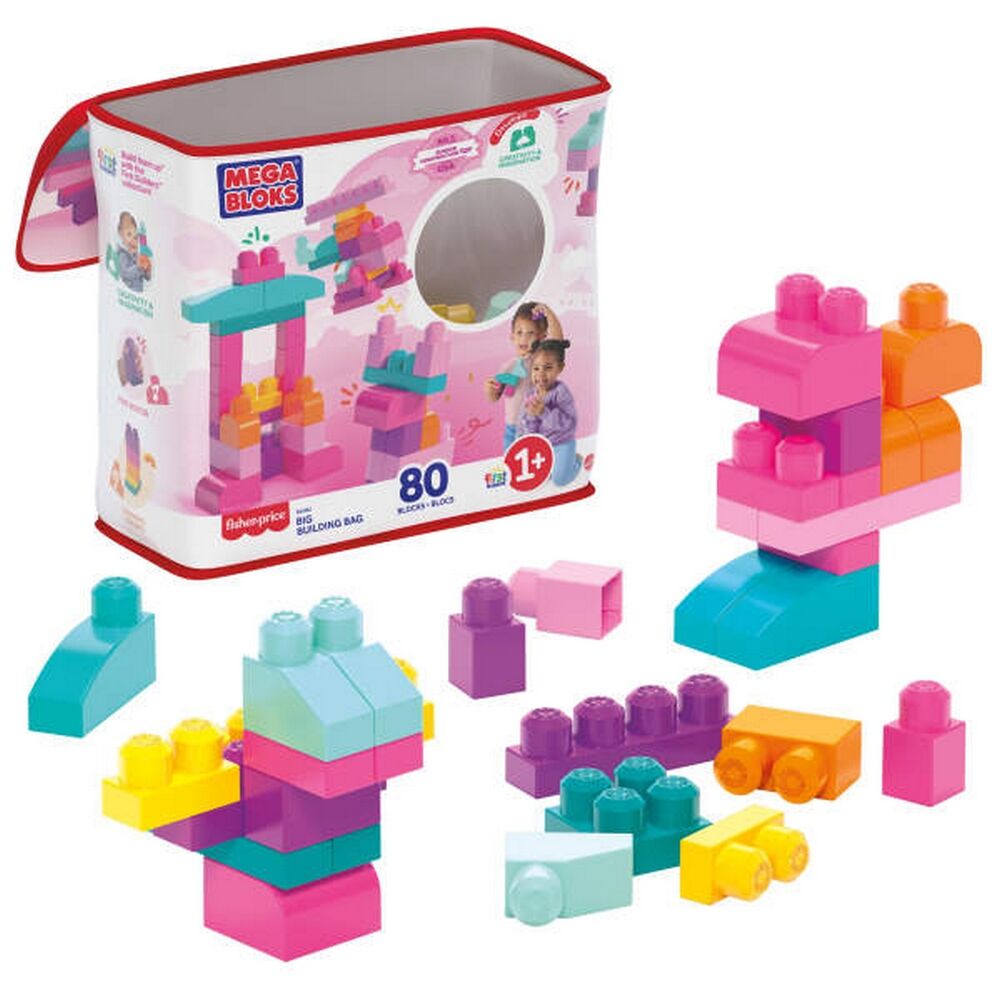 MEGA BLOKS First Builders Toddler Blocks Toys Set Big Building Bag Collection with 80 Pieces and Sto