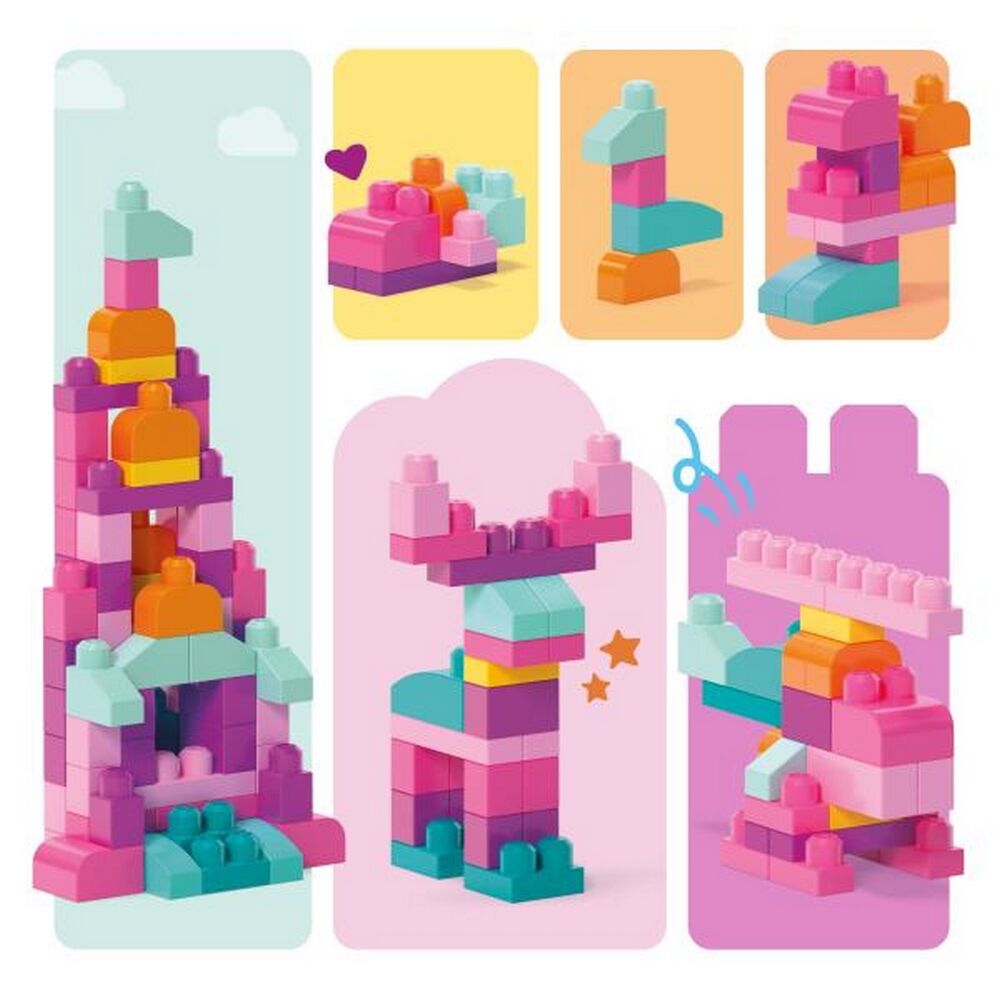 MEGA BLOKS First Builders Toddler Blocks Toys Set Big Building Bag Collection with 80 Pieces and Sto