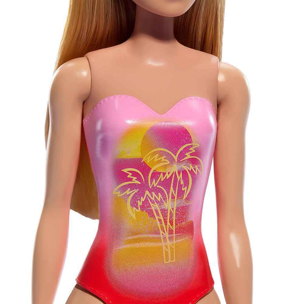 Barbie Beach Doll Blond Hair Pink Palm Tree Swimsuit