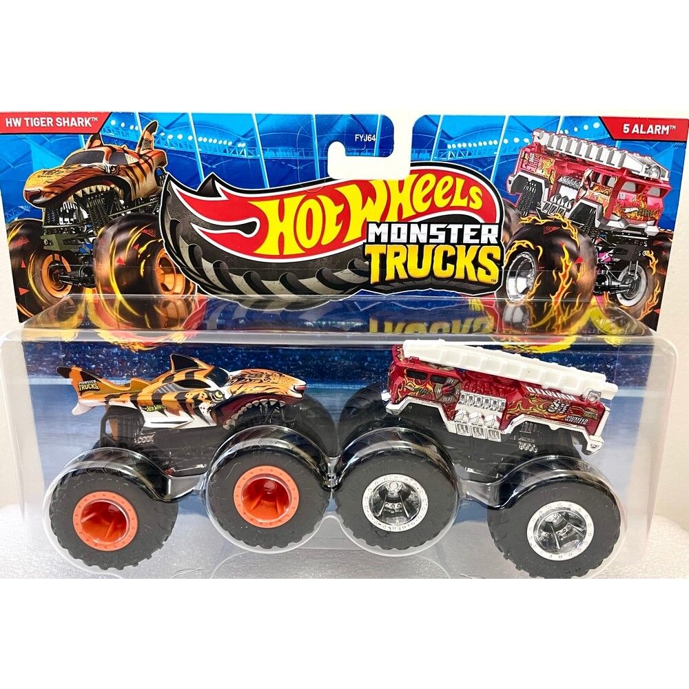 Hot Wheels Monster Trucks 2 Pack Tiger Shark & 5 Alarm