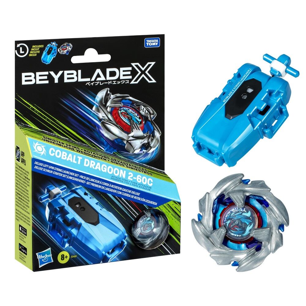 Beyblade X Cobalt Dragoon 2-60C Deluxe Left-Spin String Launcher Set