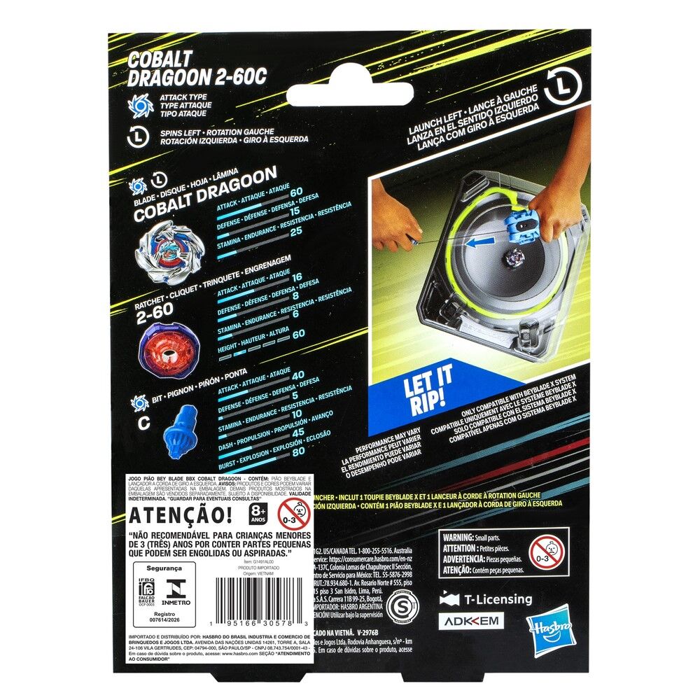 Beyblade X Cobalt Dragoon 2-60C Deluxe Left-Spin String Launcher Set