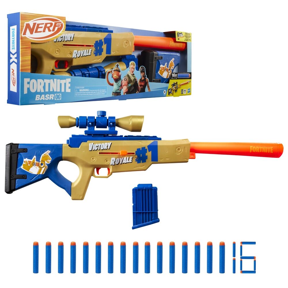 NERF Fortnite BASR OG Blaster with Scope, Magazine & 16 Elite Darts