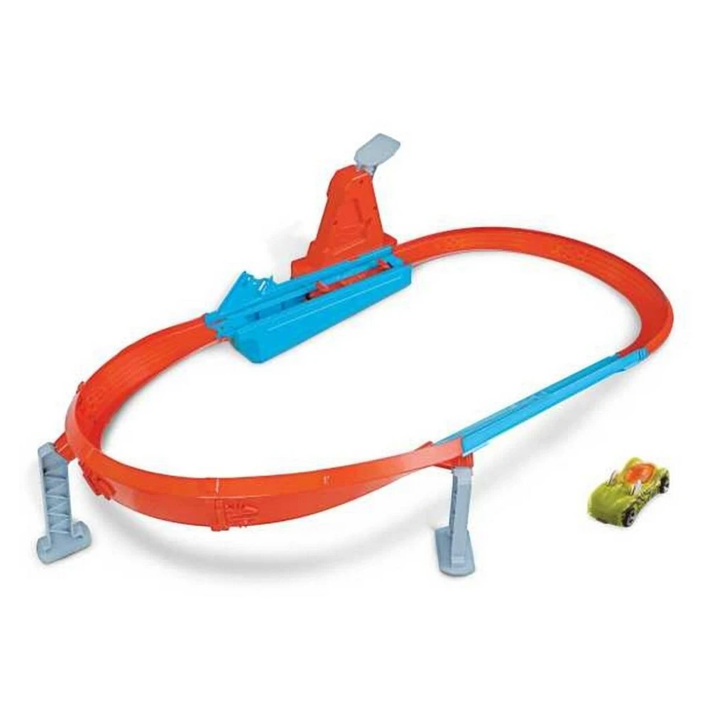 Hot Wheels Stunt Tracks Corkscrew Jump Champion Track Set & 1:64 Scale Toy Car, Speed Snap Track