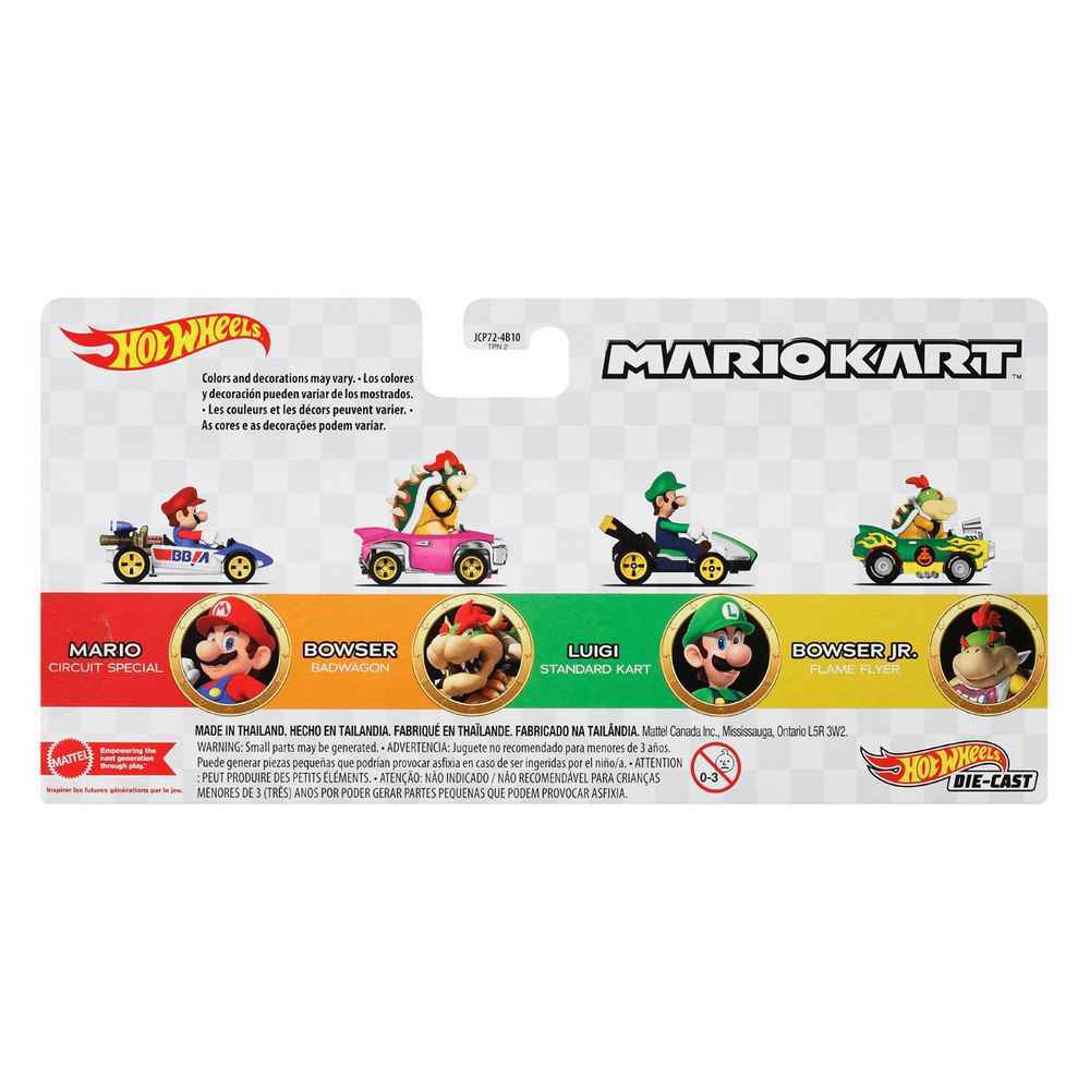 Hot Wheels Mario Kart 4 Pack - Mario Bowser Luigi Bowser Jr