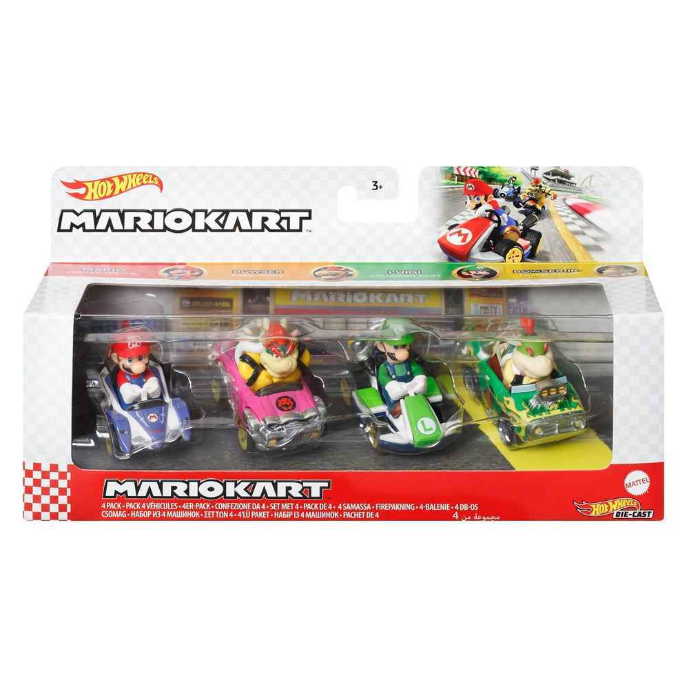 Hot Wheels Mario Kart 4 Pack - Mario Bowser Luigi Bowser Jr