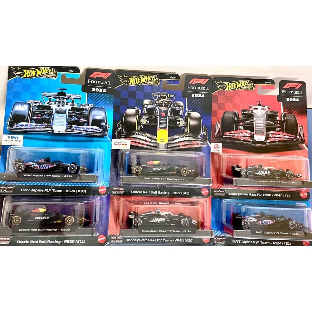 Hot Wheels Racing Premium Formula 1 MoneyGram Haas & BWT Alpine & Oracle Red Bull ASST Box of 8