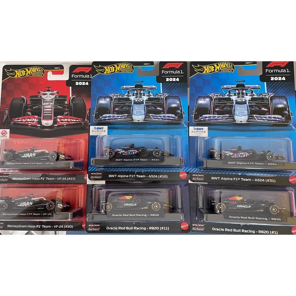 Hot Wheels Racing Premium Formula 1 MoneyGram Haas & BWT Alpine & Oracle Red Bull ASST Box of 8