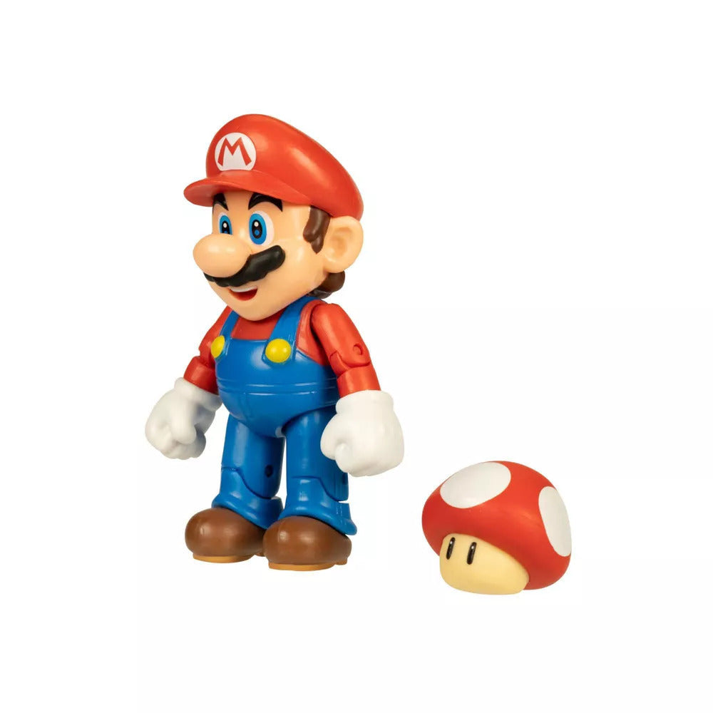 Super Mario Articulated Figure - Mario with Super Mushroom (4")