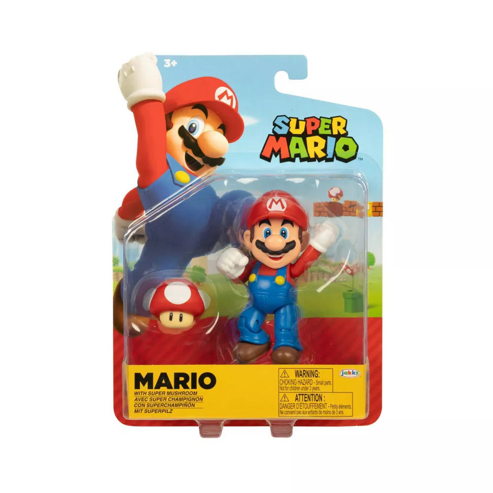 Super Mario Articulated Figure - Mario with Super Mushroom (4")