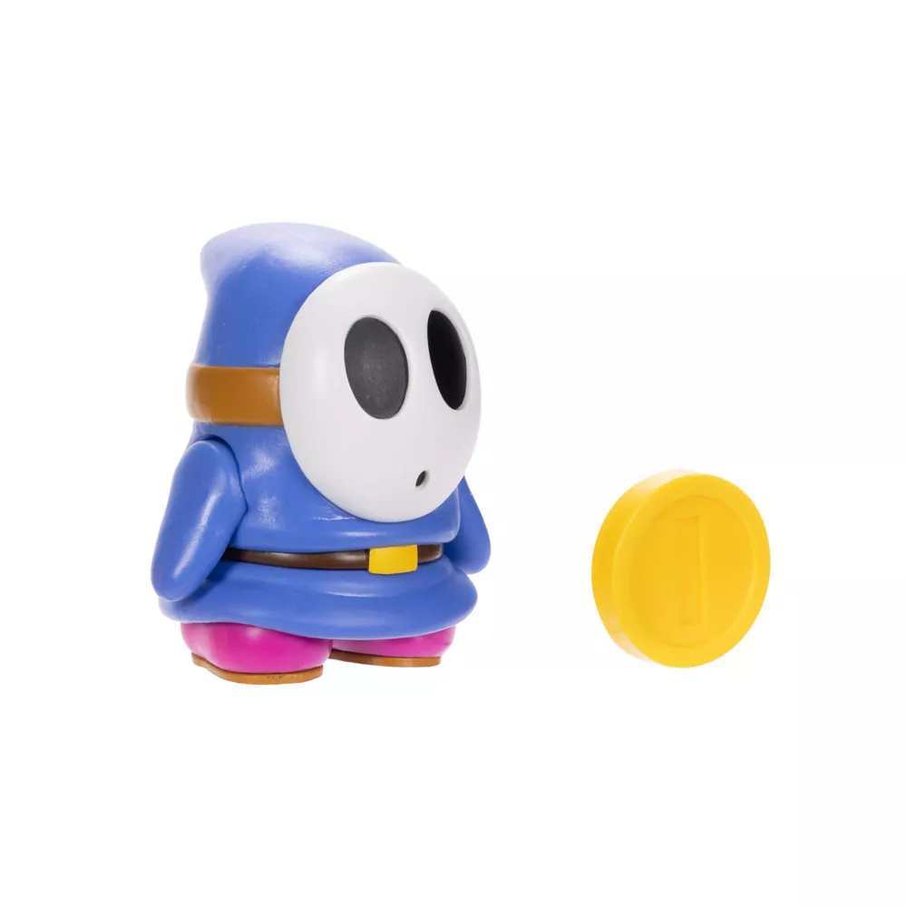 Super Mario Articulated Figure 4" - Blue Shy Guy with Coin