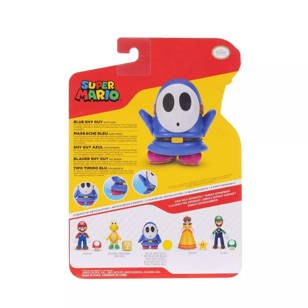 Super Mario Articulated Figure 4" - Blue Shy Guy with Coin