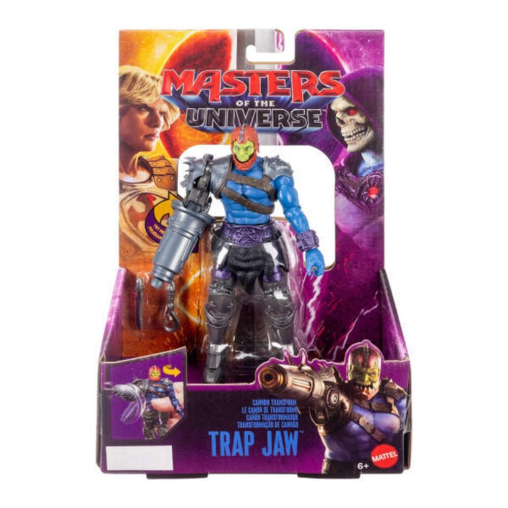 Masters of the Universe Cannon Transform Trap Jaw Feature Action Figure Toy, 5.5 Inch Twist & Release