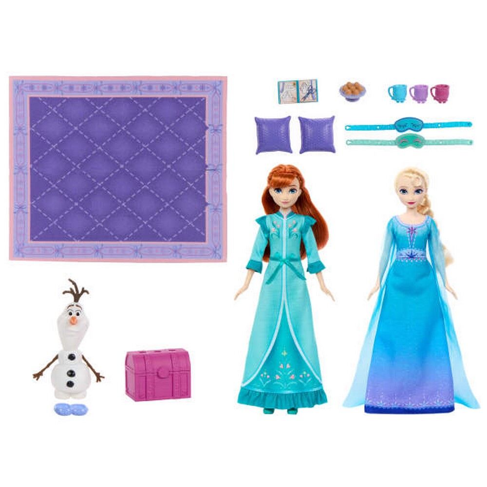 Disney Frozen Slumber Sister Set with Anna & Elsa Fashion Dolls, Olaf & 14 Accessories