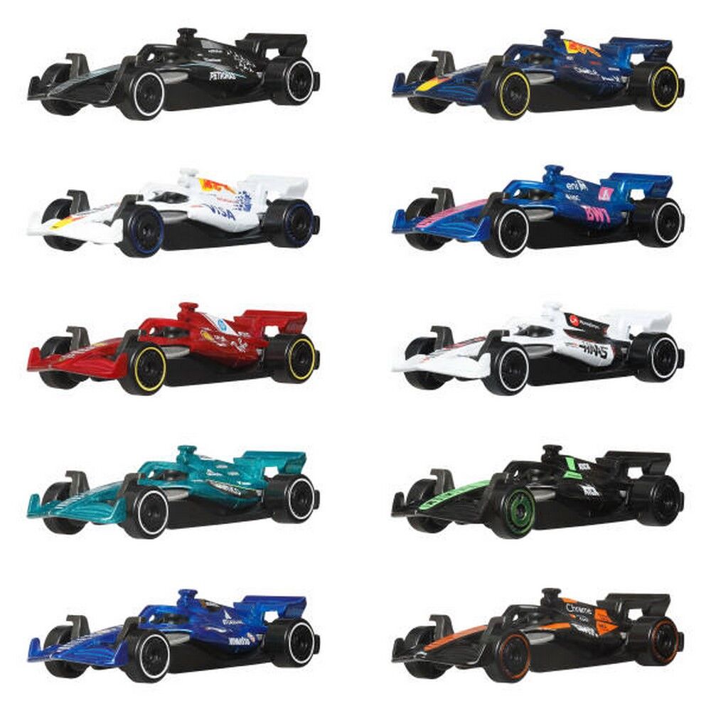 Hot Wheels Formula 1 Set of 10 Die-Cast Toy Cars from 2025 in 1:64 Scale, 1 from Each F1 Racing Team