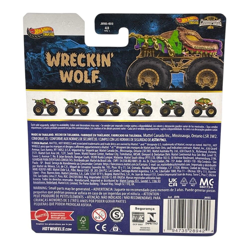Hot Wheels Monster Trucks Trophy Champions 1:64 Wreckin' Wolf with Trophy