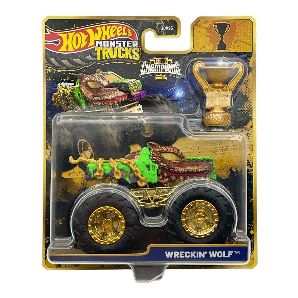 Hot Wheels Monster Trucks Trophy Champions 1:64 Wreckin' Wolf with Trophy