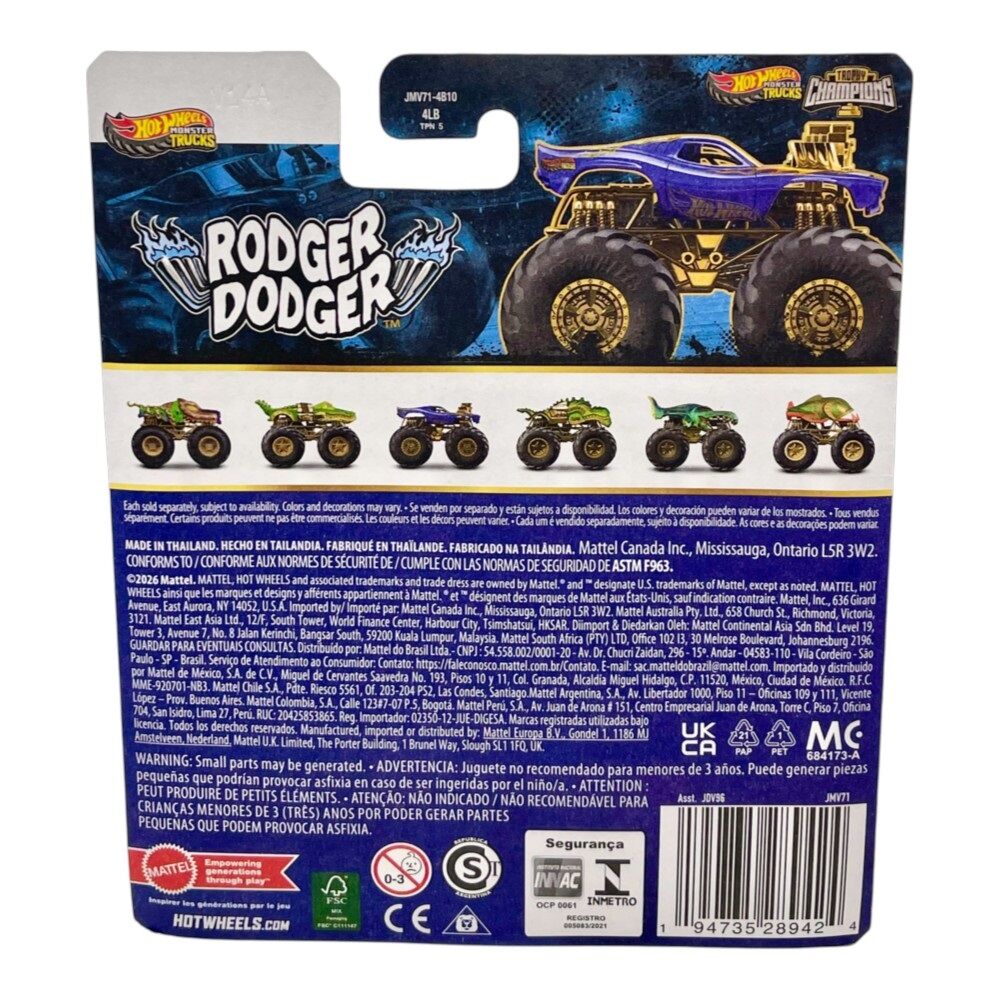 Hot Wheels Monster Trucks Trophy Champions 1:64 Rodger Dodger with Trophy