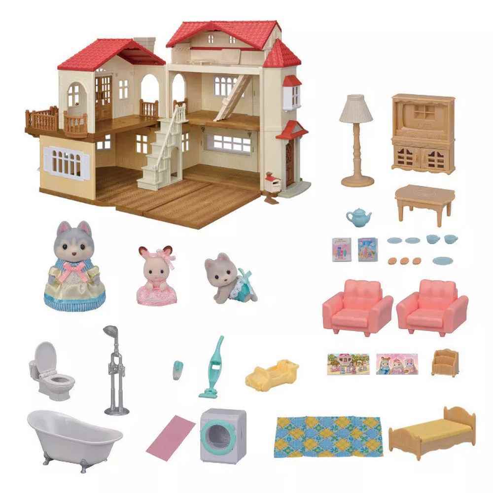 Sylvanian Families Red Roof Country Home Gift Set with Secret Attic Playroom