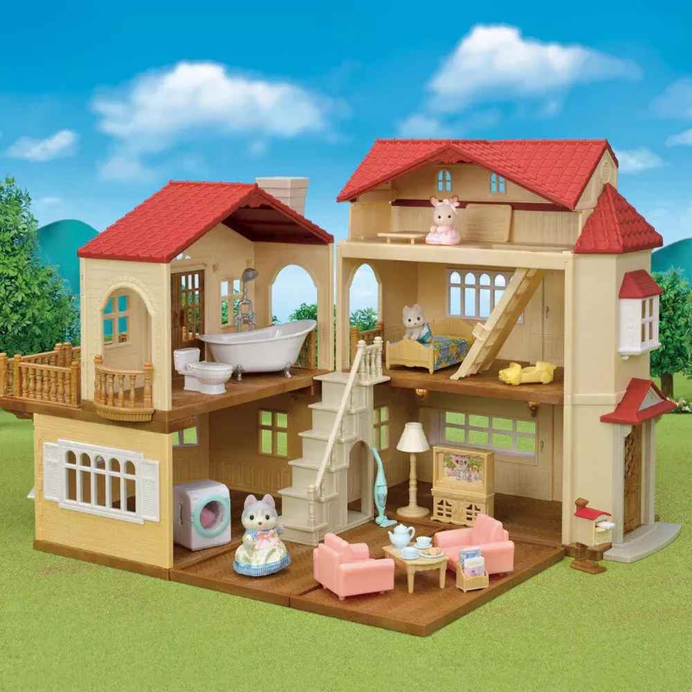 Sylvanian Families Red Roof Country Home Gift Set with Secret Attic Playroom