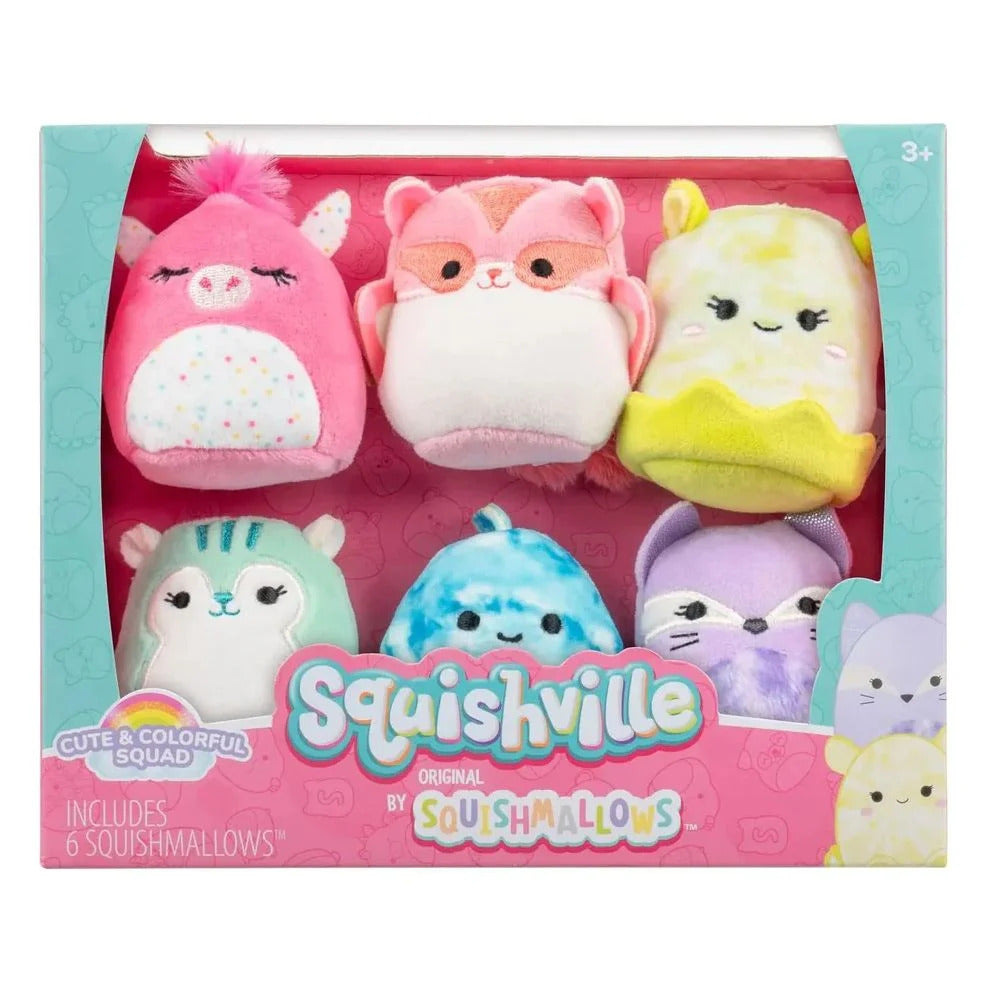Squishmallows Squishville Plush 6 Pack - Cute & Colourful Squad