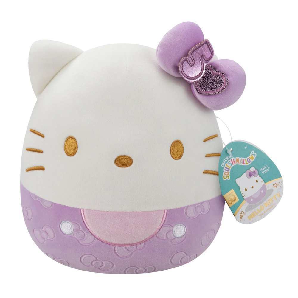 Squishmallows 8" 50th Anniversary Bow - Hello Kitty Purple