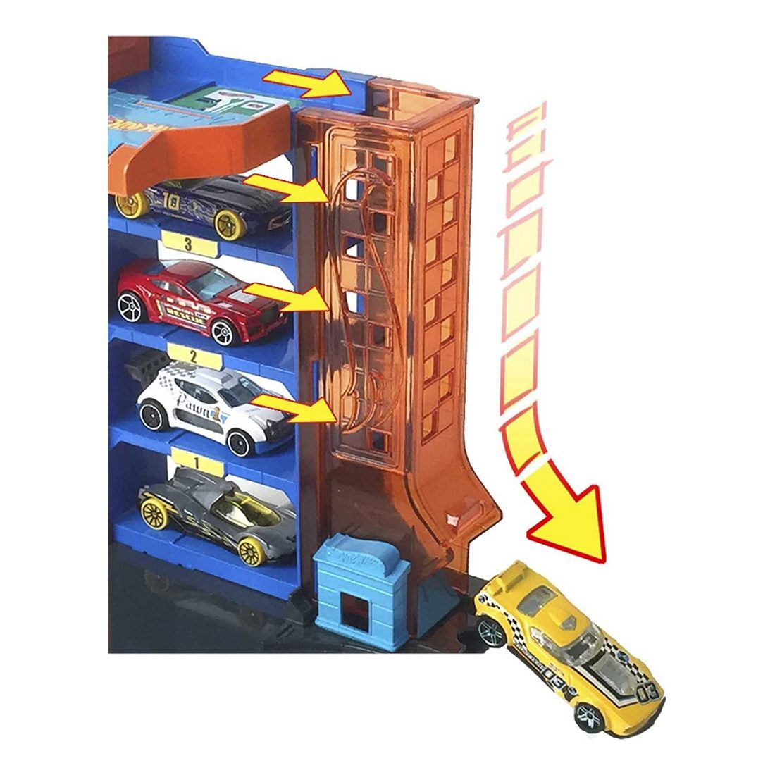  Hot Wheels City Toy Car Track Set Downtown Car Park Playset  with 1:64 Scale Vehicle, 4 Levels, Working Lift & Exit Chute For 4 years  and up, Multi : Toys & Games